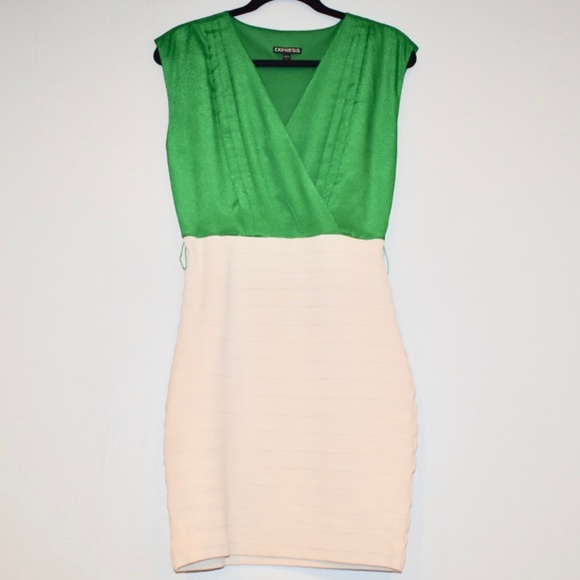 Express Green/Cream Dress Size S - Picture 2 of 5